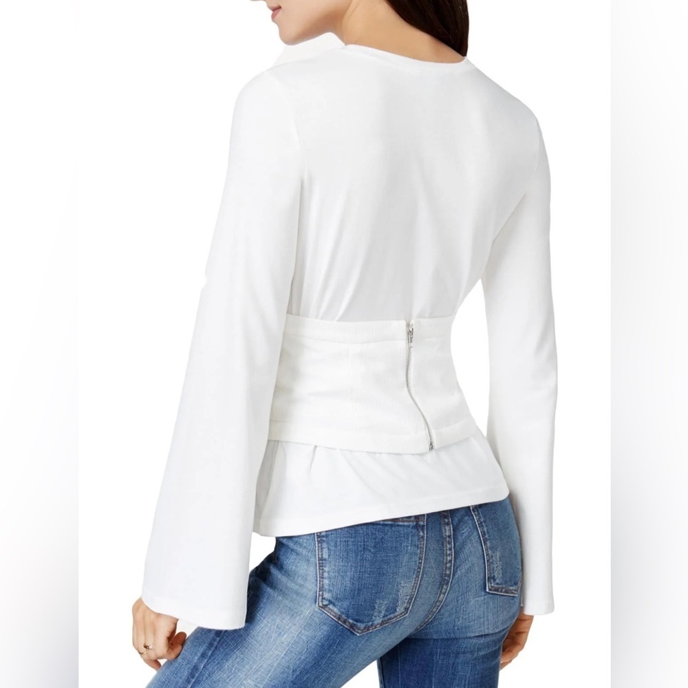 Endless Rose White Corset Belt Long Sleeve Top Size S Lace Up Waist Corset Top - Picture 2 of 4